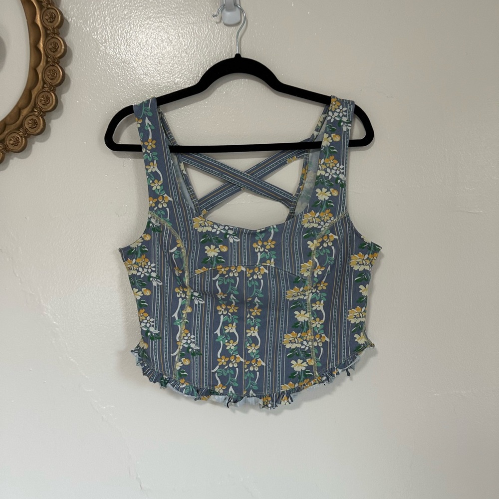 Free People Melanie Tank Top, Dusty Combo, Blue Floral, XL, NWT - Picture 9 of 12